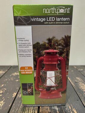 Northpoint Vintage LED Lantern With Built-In Dimmer Switch Red Battery Operated